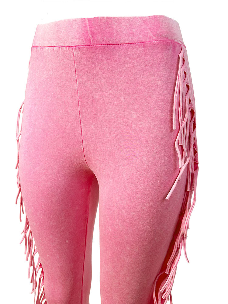Washed Fringe Flare Pants
