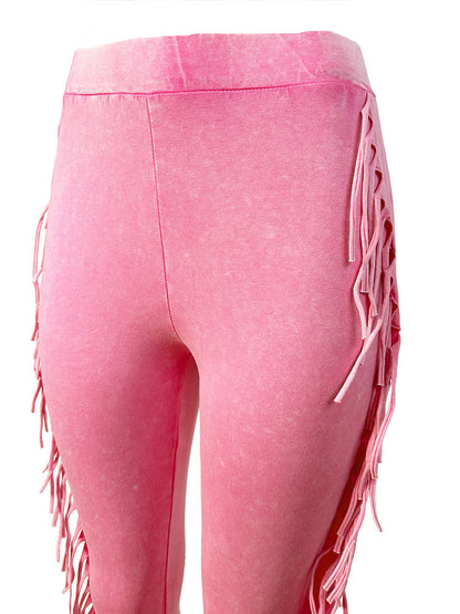 Washed Fringe Flare Pants