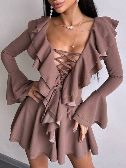 Ruffle Lace-Up Dress