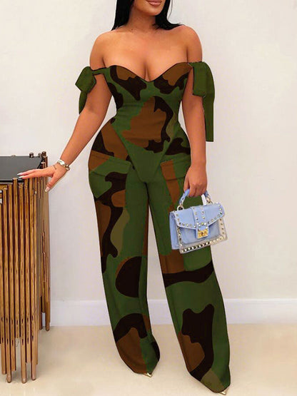 Tie-Shoulder Top & Cargo Pants Set
