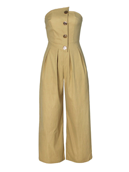 Strapless Button Wide Jumpsuit