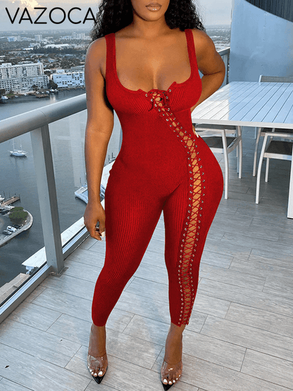 Lace-Up Sleeveless Jumpsuit