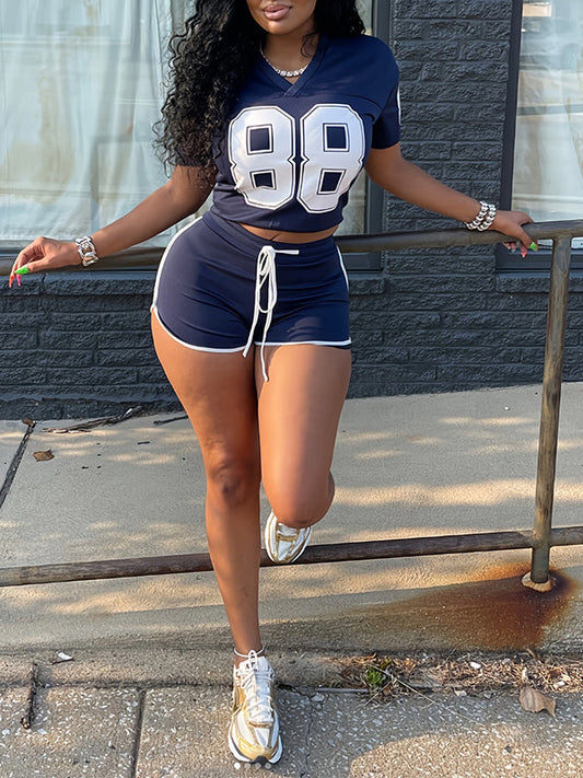 Printed V-Neck Tee & Shorts Set