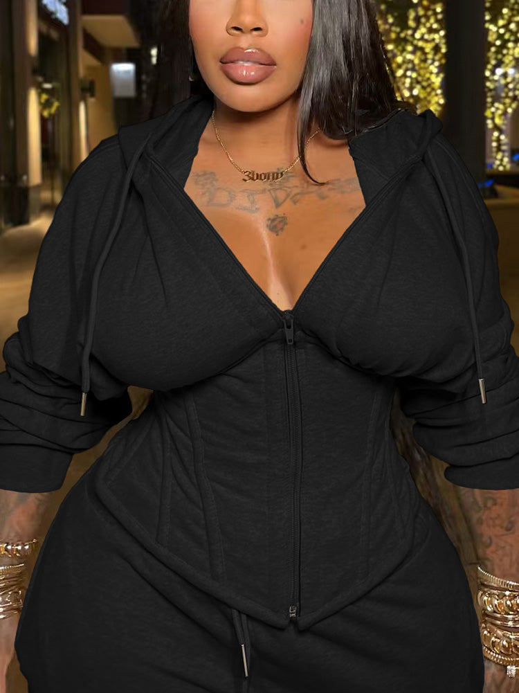 Corset Hoodie Jacket & Wide Pants Set