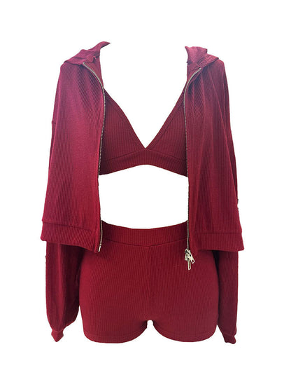 Athleisure Ribbed Three Piece Shorts Set