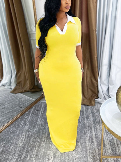 Contrast Polo Bodycon Maxi Dress