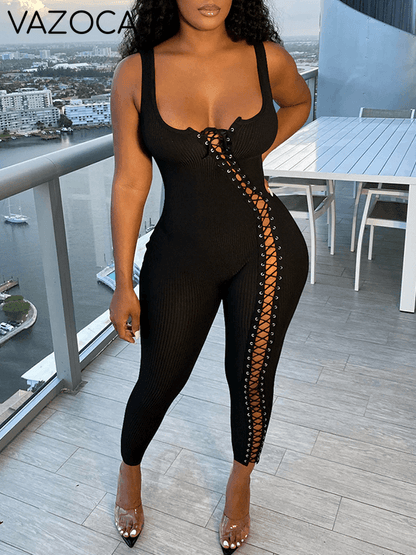 Lace-Up Sleeveless Jumpsuit