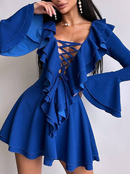 Ruffle Lace-Up Dress