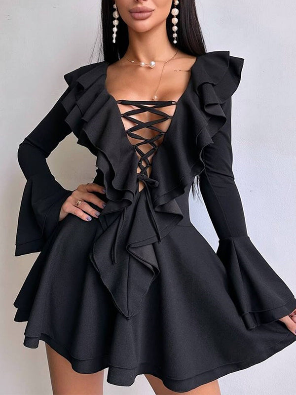 Ruffle Lace-Up Dress