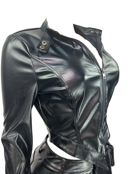 Leather Crop Jacket & Shorts Set