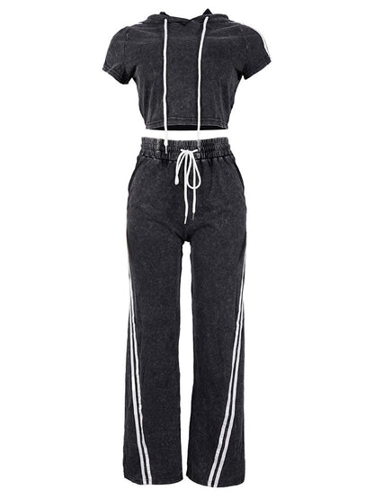 Washed Crop Hoodie & Wide Pants Set