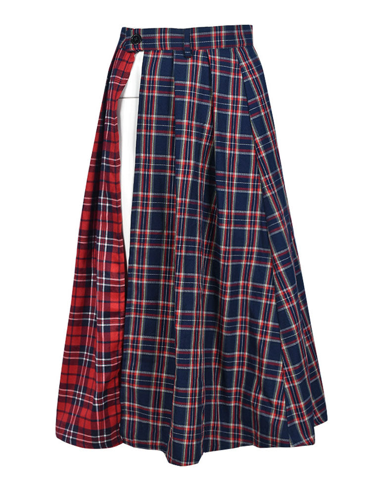 Slip Patchwork Plaid Skirt