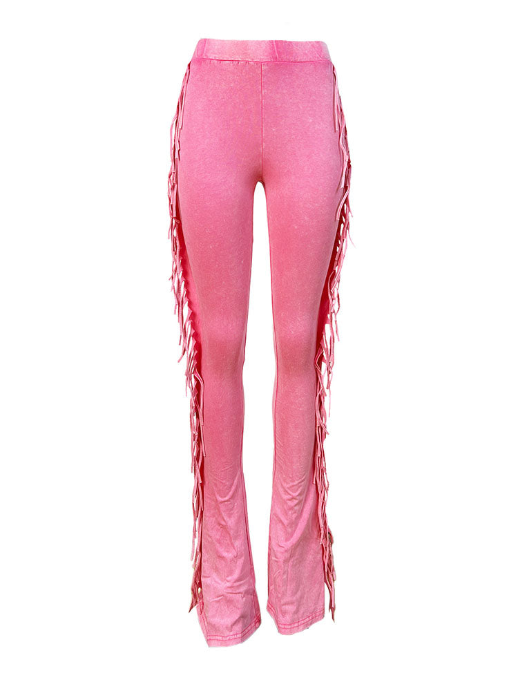 Washed Fringe Flare Pants