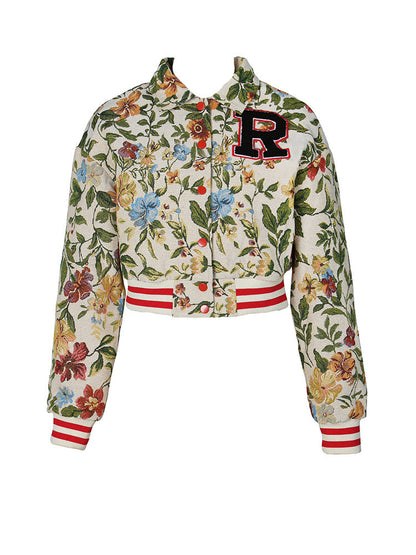 Floral Jacquard Varsity Jacket