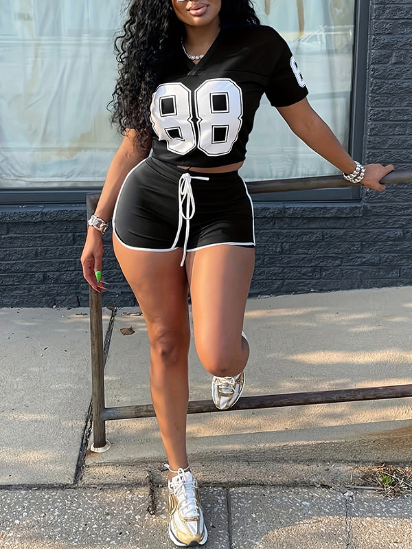 Printed V-Neck Tee & Shorts Set