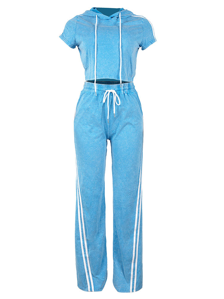 Washed Crop Hoodie & Wide Pants Set