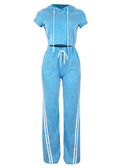 Washed Crop Hoodie & Wide Pants Set