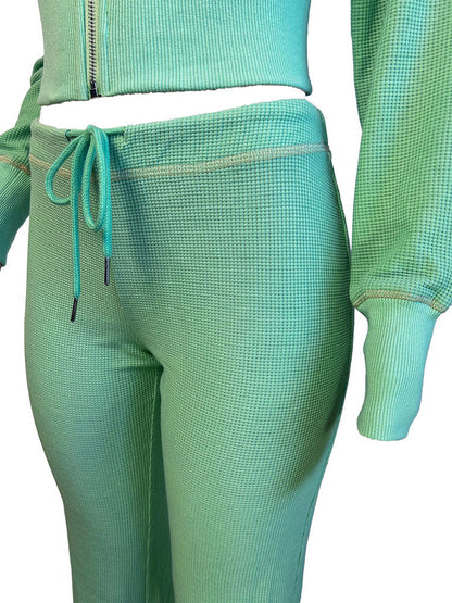 Waffle Jacket & Flare Pants Set