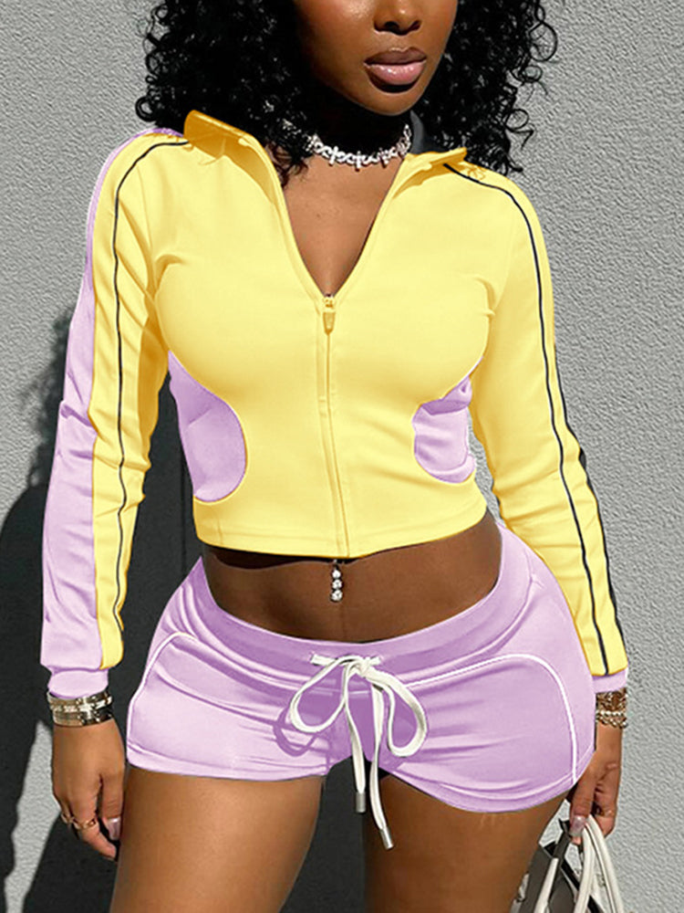 Zip Jacket Shorts Workout Set