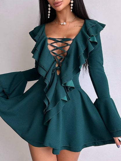 Ruffle Lace-Up Dress