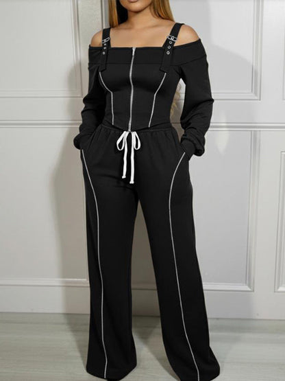 Cold-Shoulder Zip Top & Pants Set