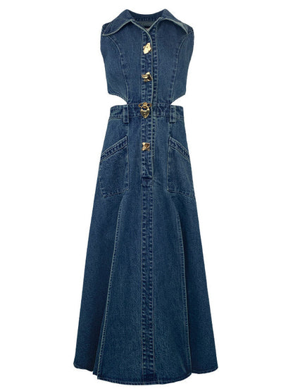 Denim Cutout Slit Dress