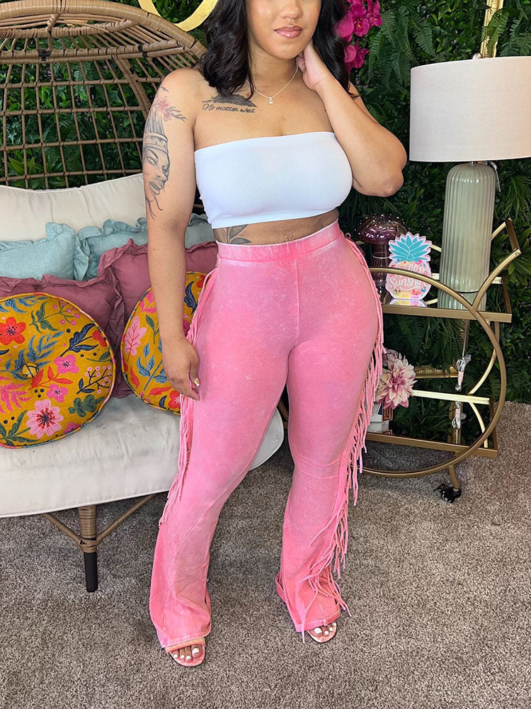 Washed Fringe Flare Pants