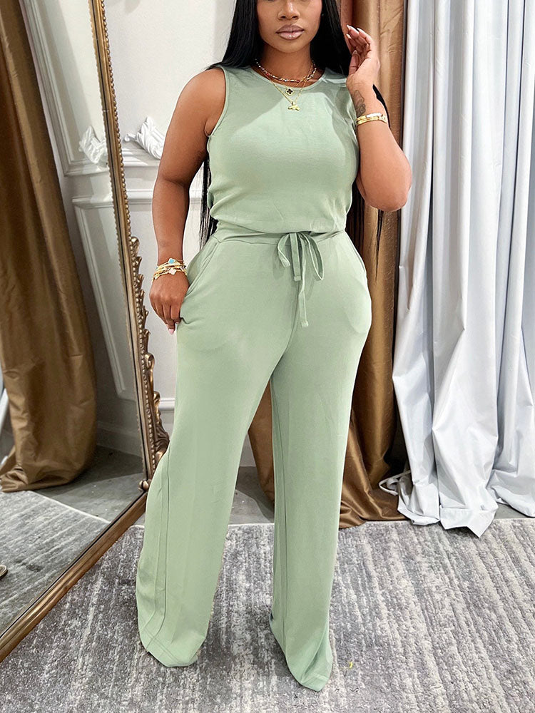Leisure Sleeveless Wide-Leg Jumpsuit