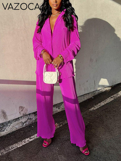 Pleated Shirt & Wide Pants Set