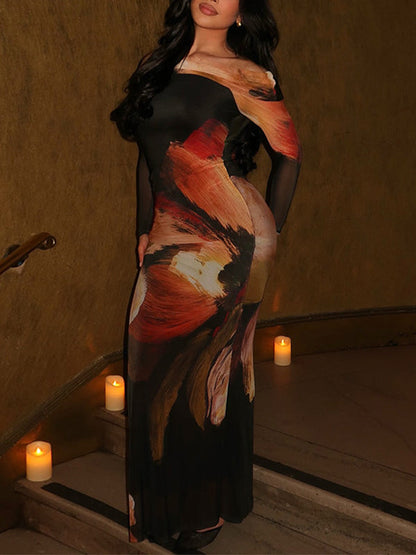 Printed Off-Shoulder Maxi Dress
