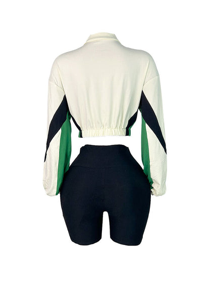 Colorblock Zip-Up Jacket & Biker Shorts Set
