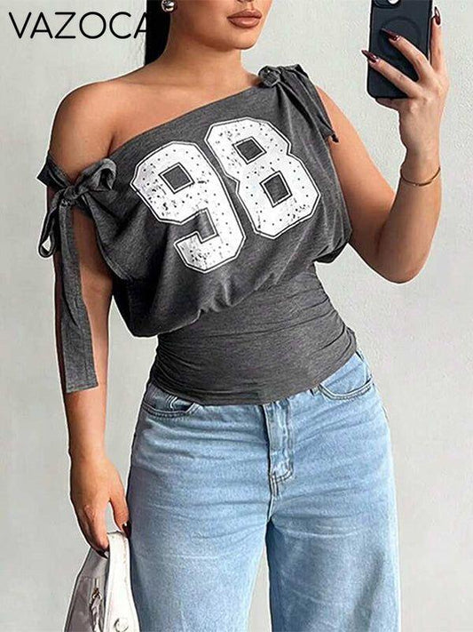 Printed Boat-Neck Tied Tee