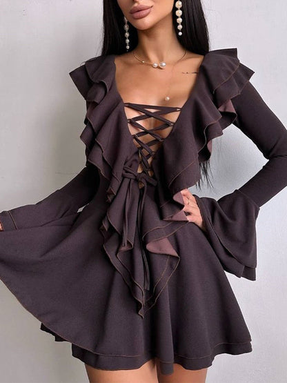 Ruffle Lace-Up Dress