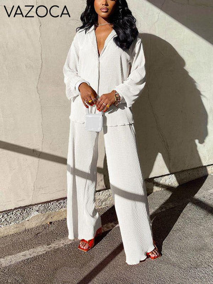 Pleated Shirt & Wide Pants Set