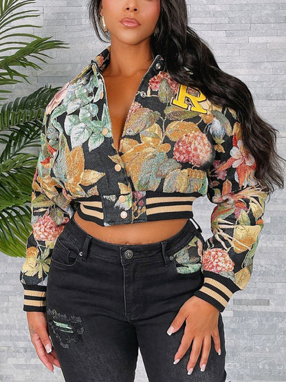 Floral Jacquard Varsity Jacket