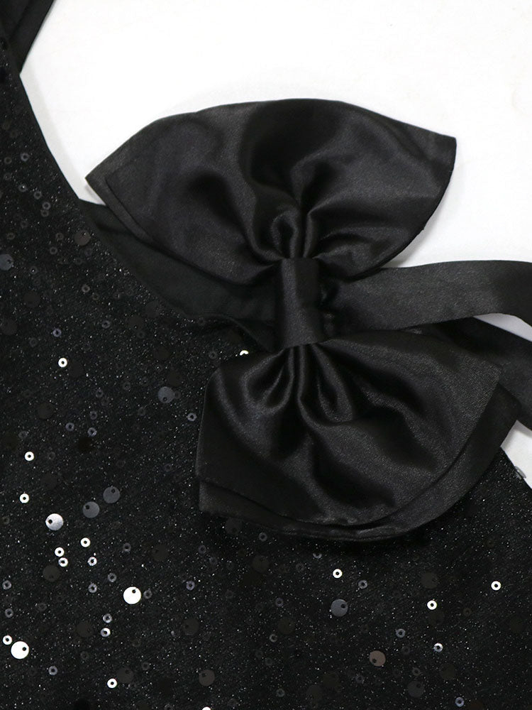 Sequin Cutout With Bow Mini Dress