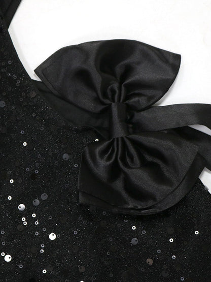 Sequin Cutout With Bow Mini Dress