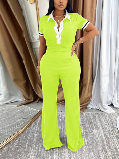 Classy Polo Crop Top & Wide Pants Set