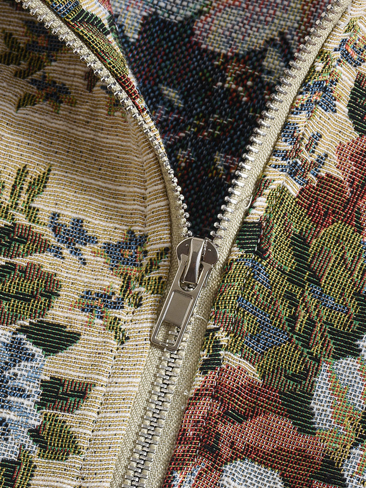 Vintage Floral Zip-Up Crop Jacket