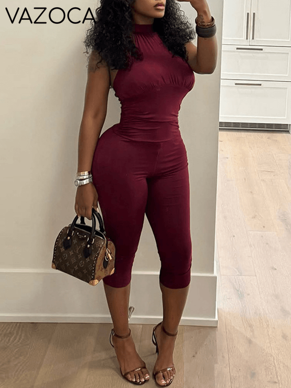 Solid Halter Skinny Jumpsuit