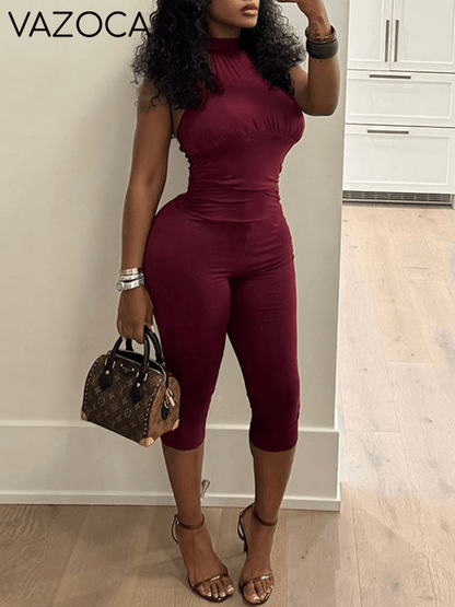 Solid Halter Skinny Jumpsuit