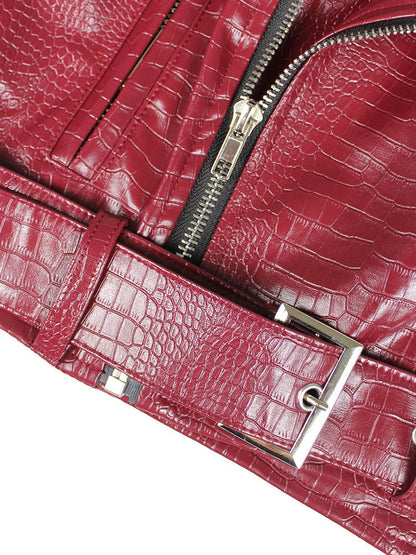 Faux Fur Sleeve & Croc-Embossed Jacket