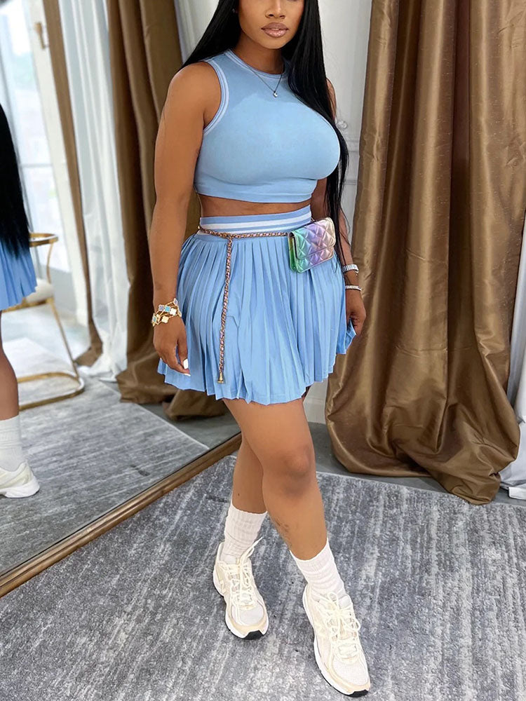 Crop Top & Pleated Tennis Skirt Set