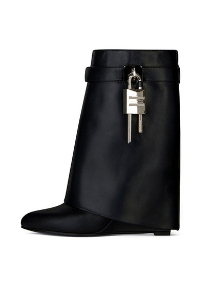 Lock & Key Leather Wedge Calf Booties