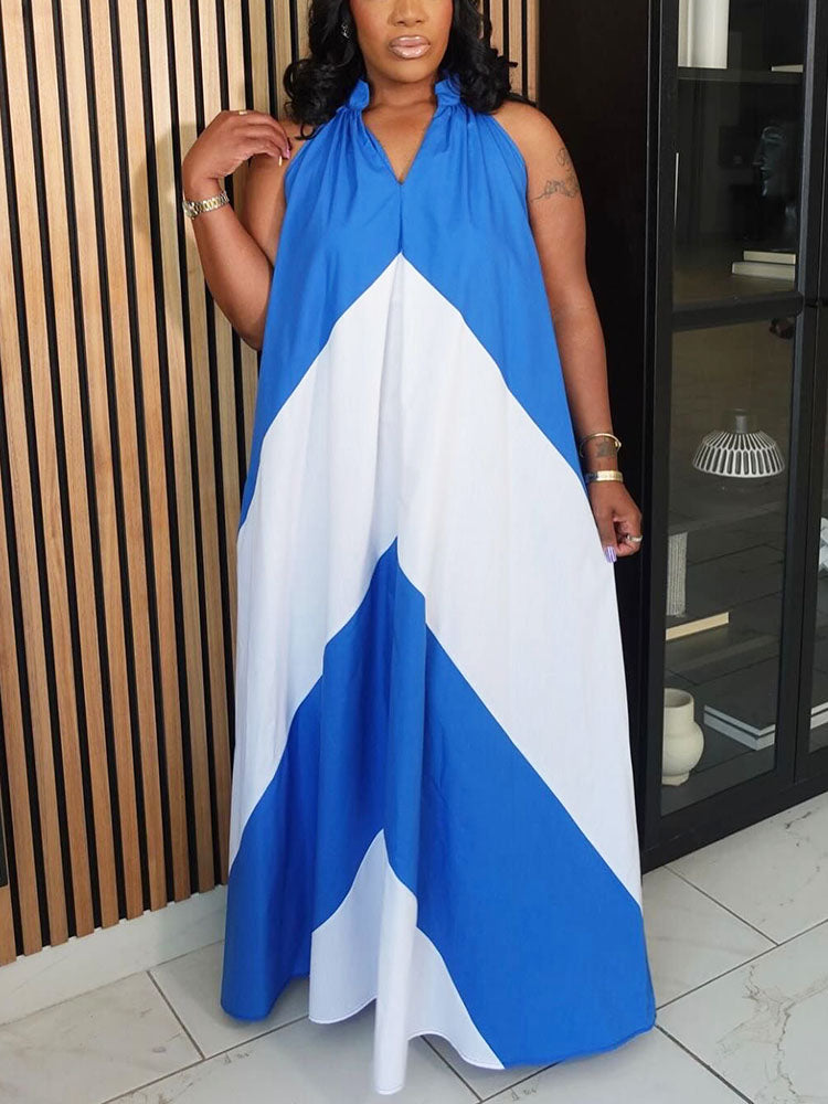 Vacation Color Block Maxi Dress