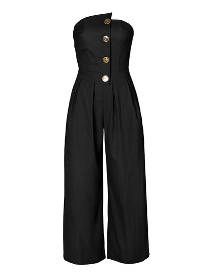 Strapless Button Wide Jumpsuit