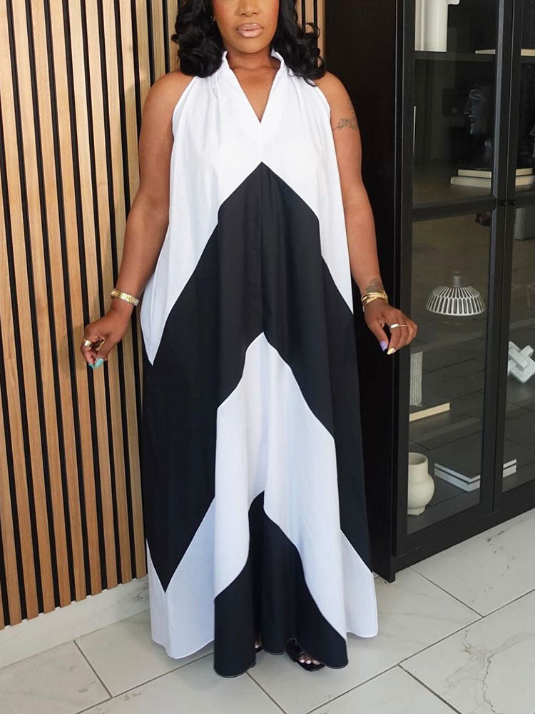 Vacation Color Block Maxi Dress