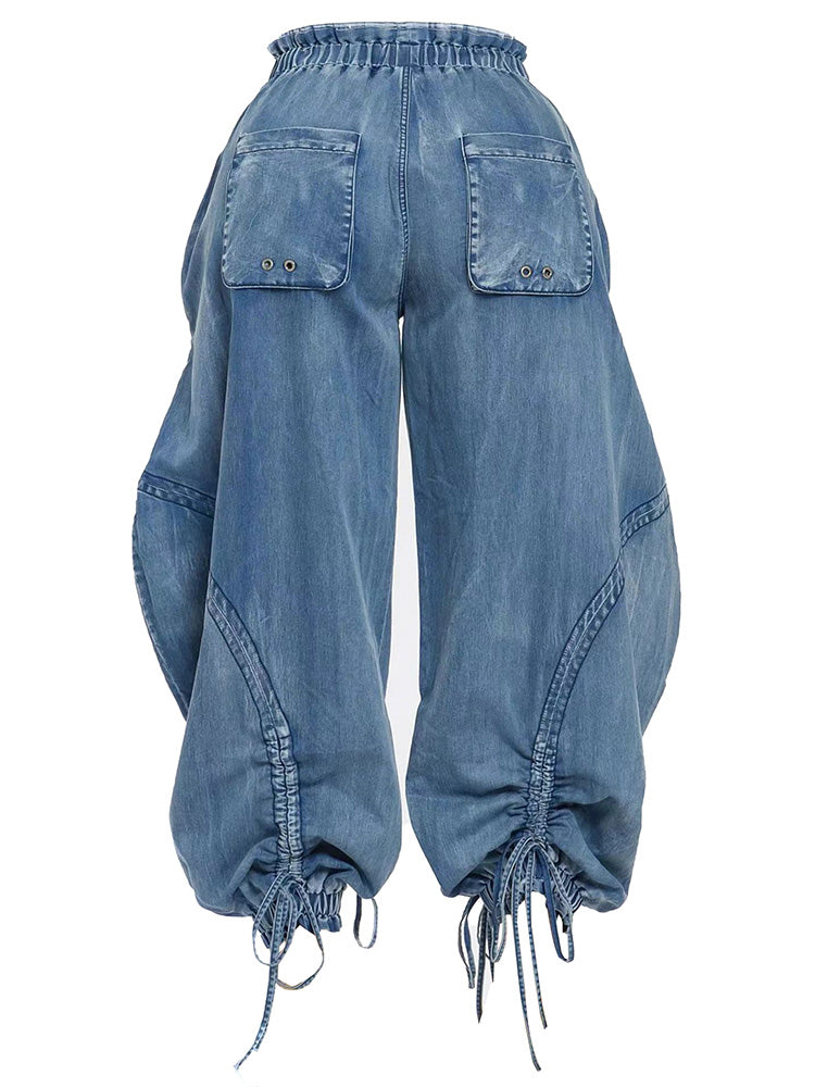 Drawstring Denim Cargo Jeans