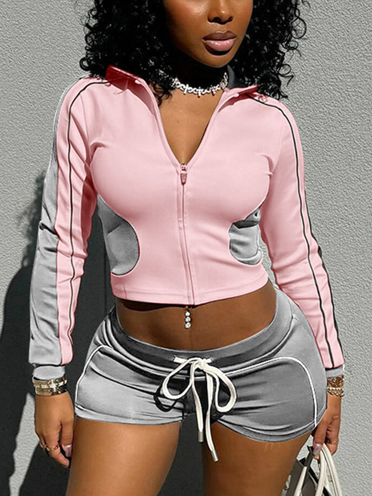 Zip Jacket Shorts Workout Set