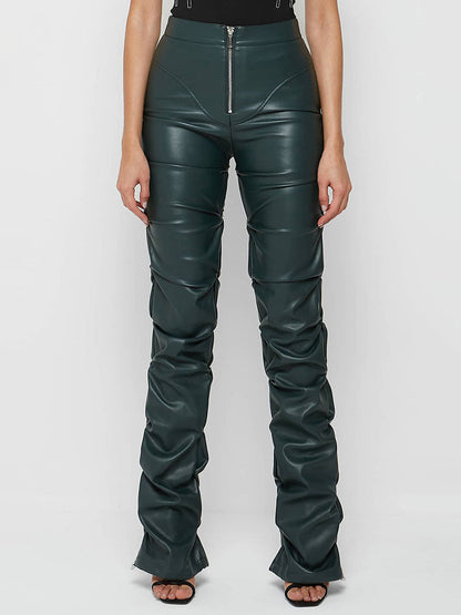 Ruched Leather Pants